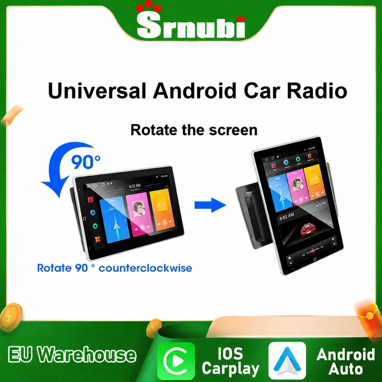Srnubi Autoradio Multimédia 15,6 Pouces HD à Écran Tactile avec Navigation Intégrée, CarPlay Sans Fil, Android Auto et GPS pour Exeed ES7 2025-2026