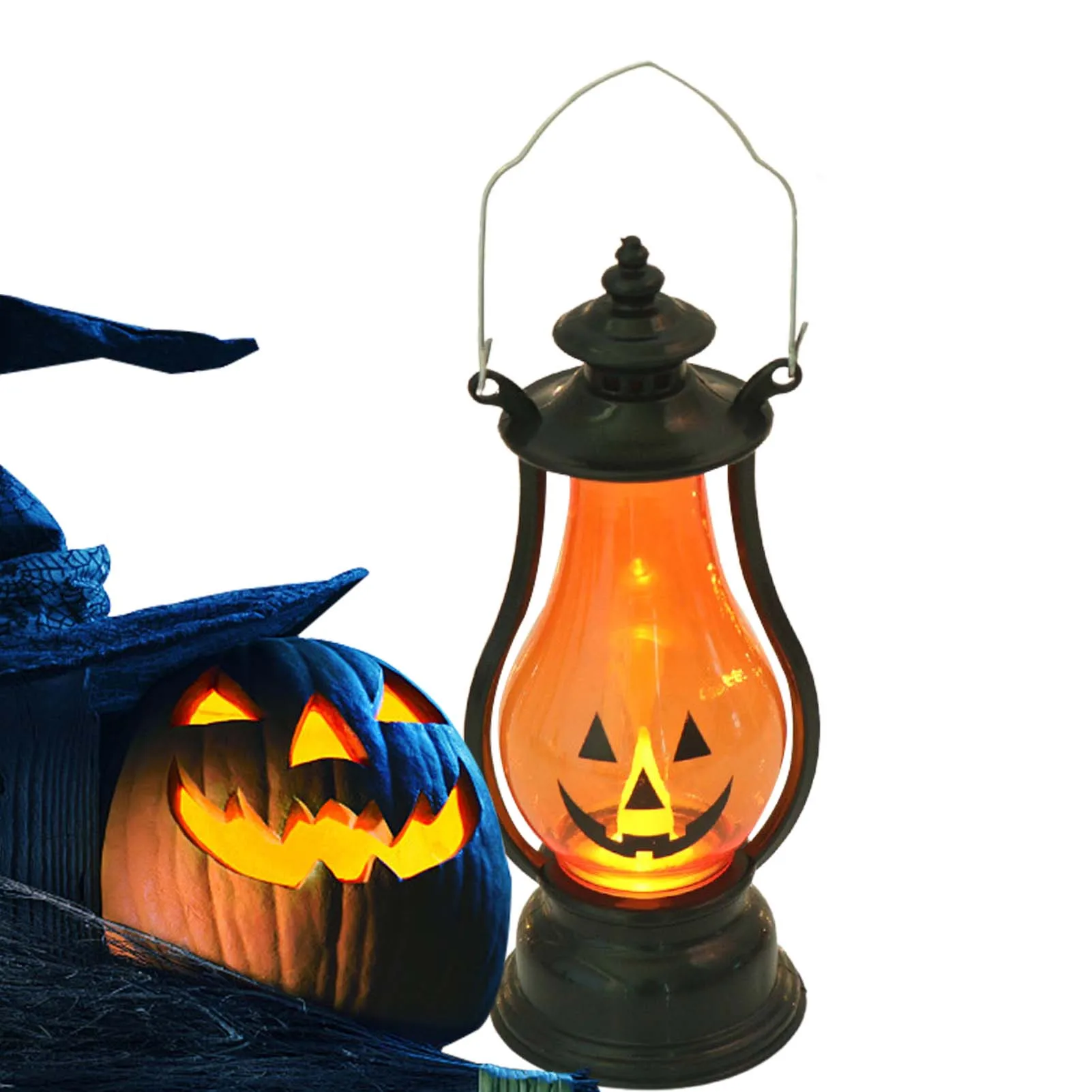 Halloween Pumpkin Lantern | Portable Pumpkin Lamp with Flameless Candle | Halloween Party Jack O Lantern Trick or Treat Hand Hel