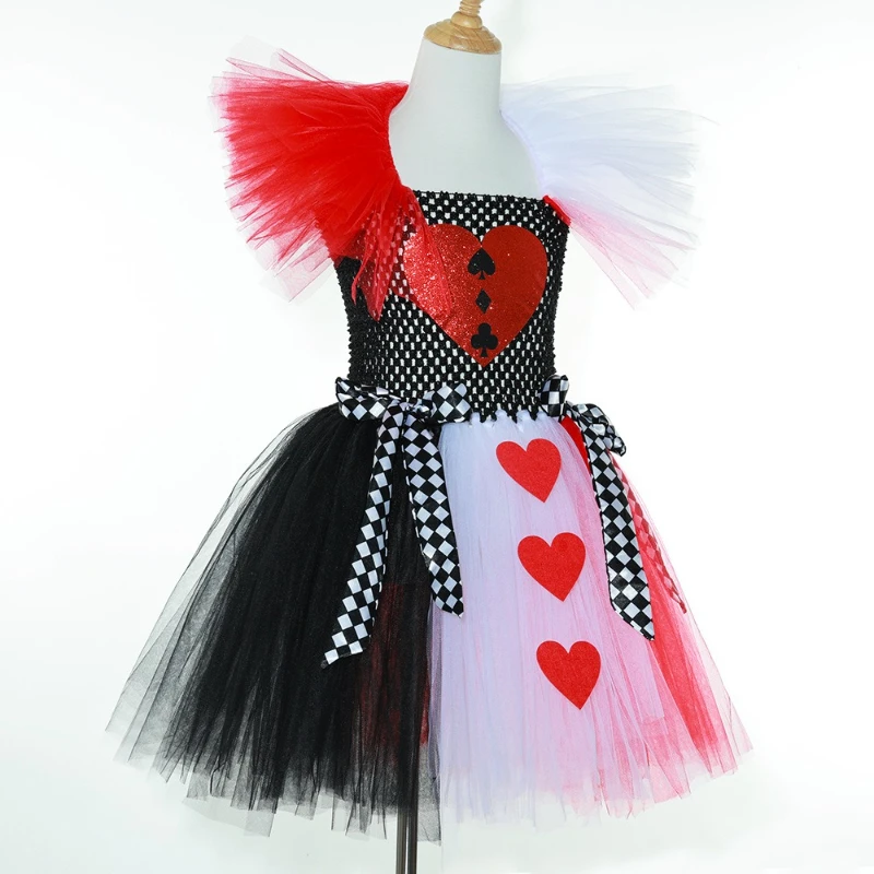 فساتين الأميرة للفتيات لملكة القلوب الحمراء، أزياء عيد الميلاد والهالوين، أزياء حفلات الكرنفال، ملابس تنكرية للأطفال #3