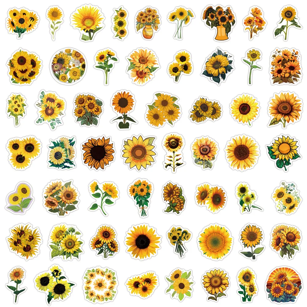 10/30/55 Uds pegatinas de girasol planta amarilla dorada pegatina de dibujos animados DIY calcomanías álbum de recortes equipaje Laptap teléfono guitarra coche bicicleta juguete