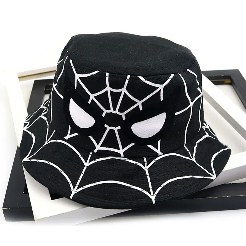 Cosplay Cartoon Spiderman Bucket Hat for Boy Girl Autumn Baby Fisherman Hat Red Blue Kids Panama Children Cotton Sun Cap 3-8Y