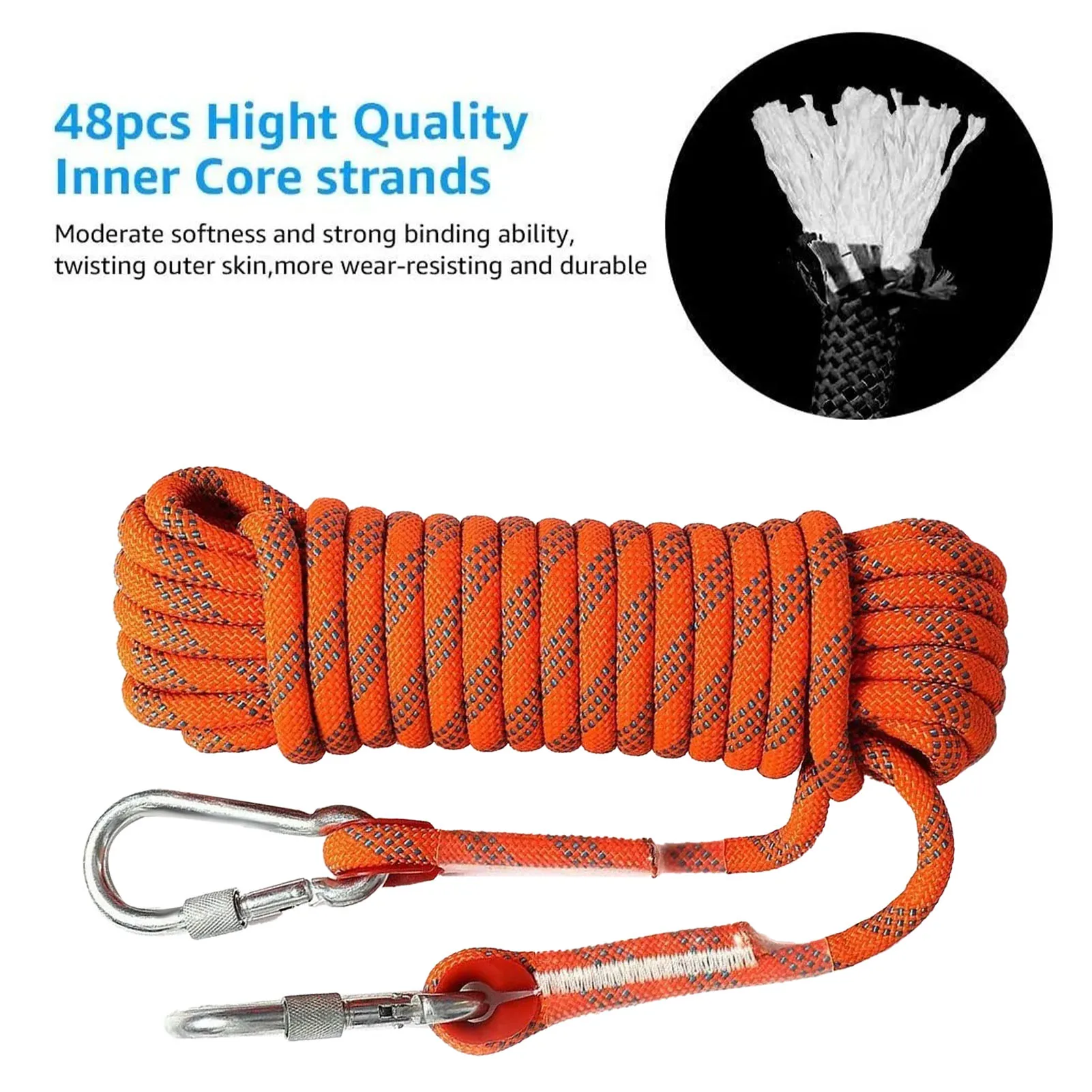 12mm 10m 33ft Outdoor Climbing Rope Safety Climbing Rope for Mountaineering Escape Orange Blue 12mm Outdoor Climbing Rope