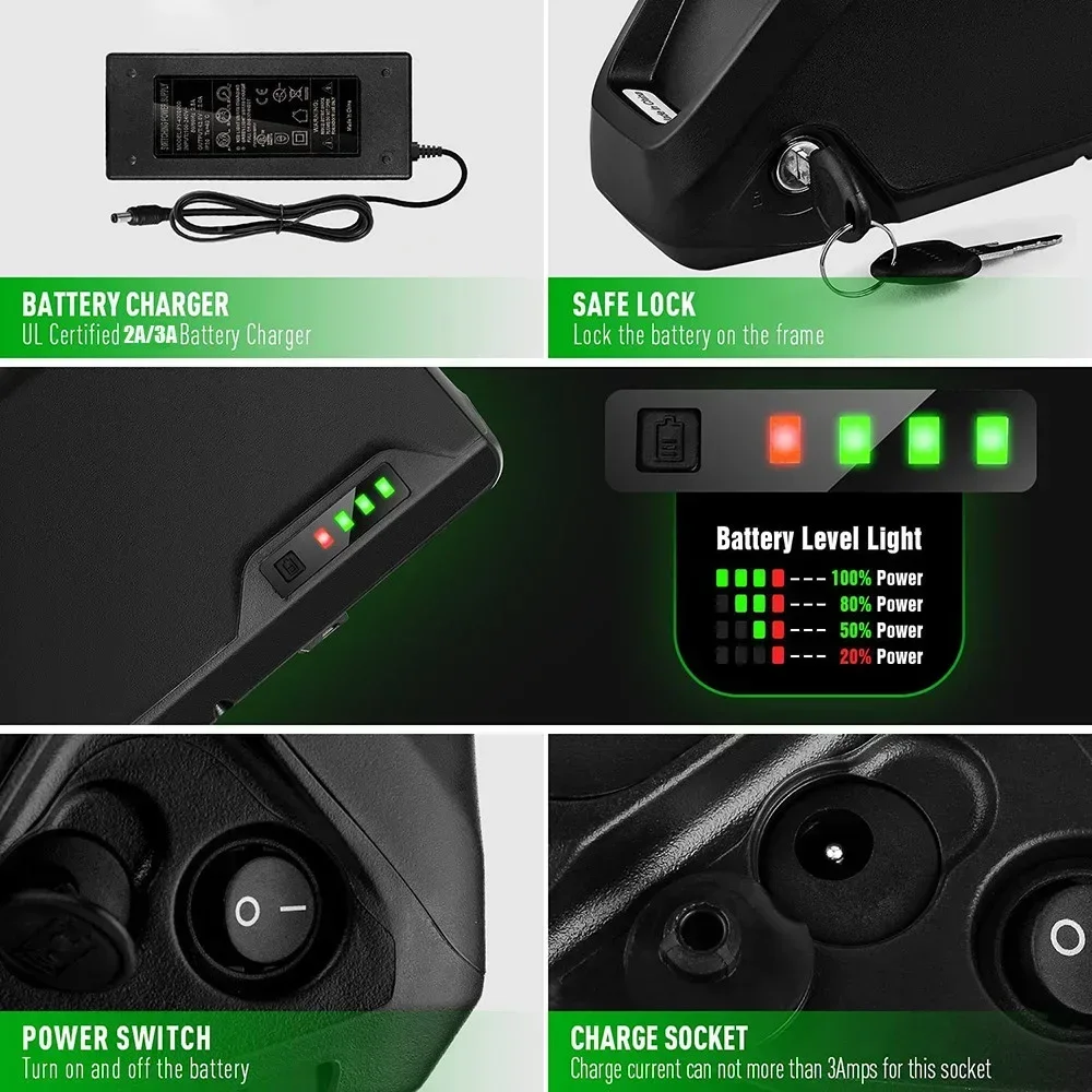 Batería para bicicleta eléctrica, 36V, 48V, 52V, 20Ah, 25AH, 30Ah, 35Ah, 40Ah, 45Ah, tubo inferior de DP-9 Polly, 350W, 1000W, 2000W