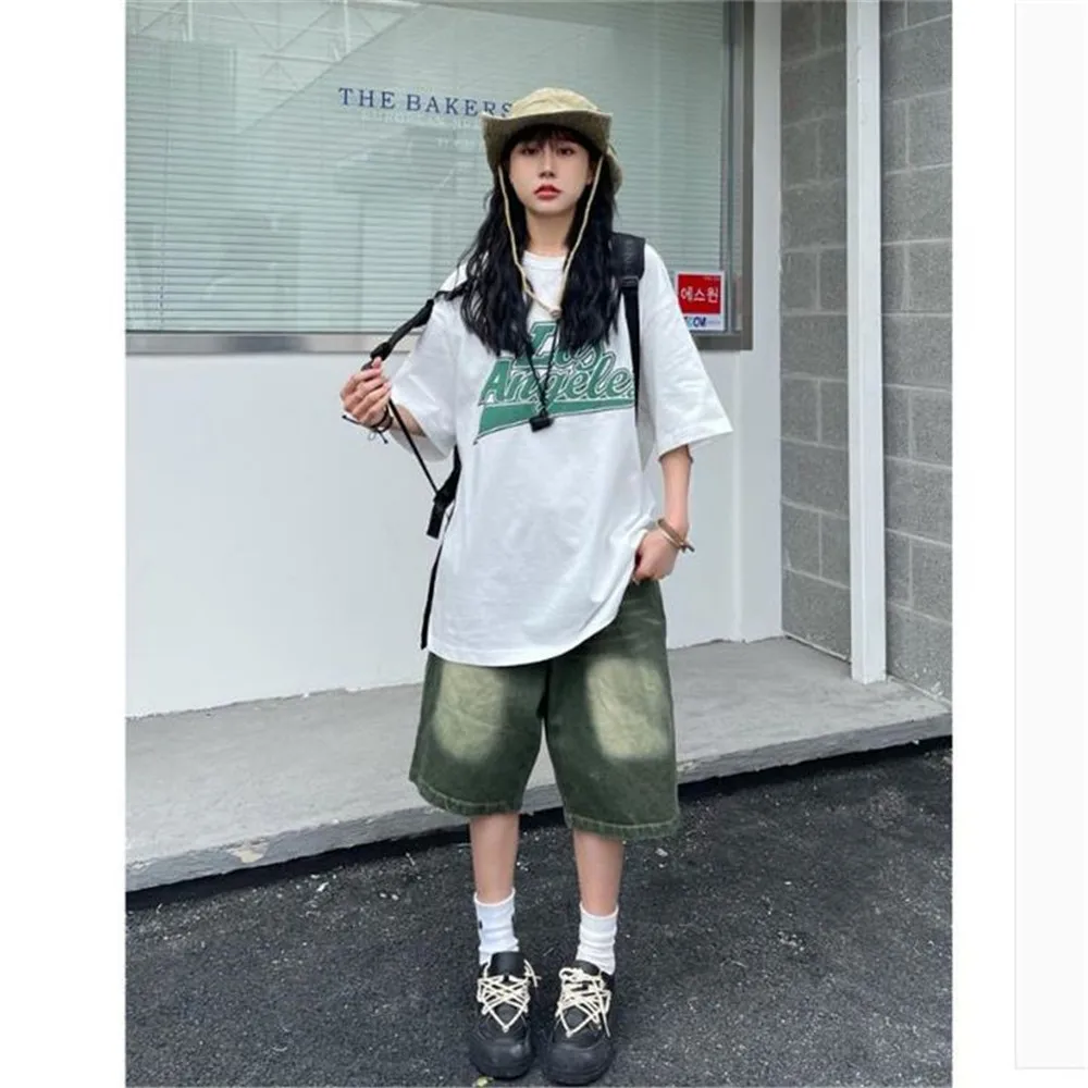 Short gothique Y2k en Jean pour femmes, taille haute, décontracté, Style de rue, Vintage, ample, droit, Harajuku, jambes larges, mode d\'été