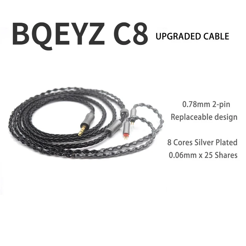 

BQEYZ C8 Upgraded Silver Plated Copper Wire 3.5mm Insert Into Ear Monitor 0.78mm Mmcx Balanced High Fidelity Replacement Wire