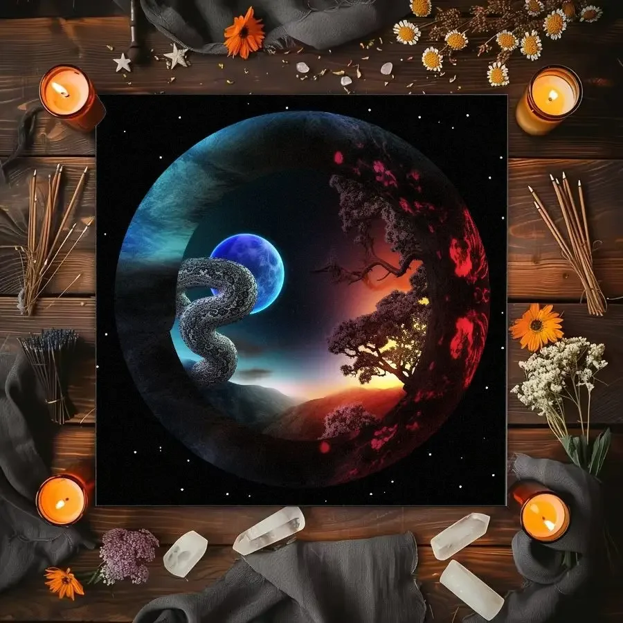 Sun and Moon Tablecloth Black and Gold Sun and Moon Ceremony Cloth Boho Meditation Decoration