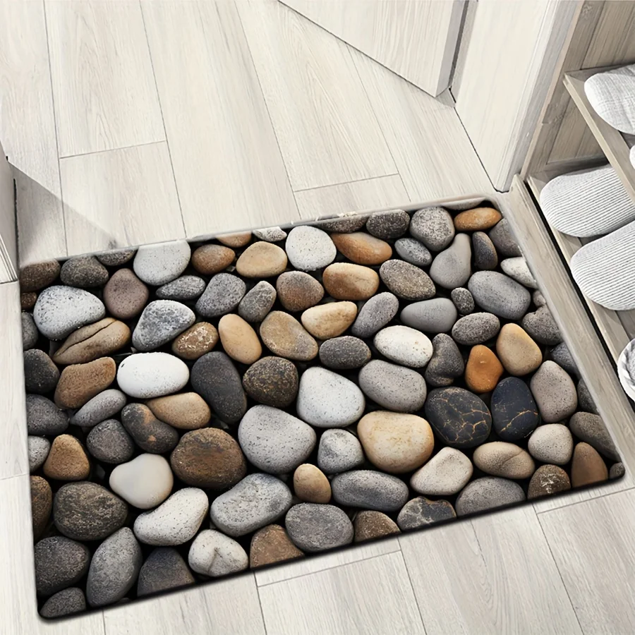VIKAMA Tapis de galets naturels, antidérapant et facile à nettoyer, salle de bain d'entrée, salon, cuisine, décoration de la maison
