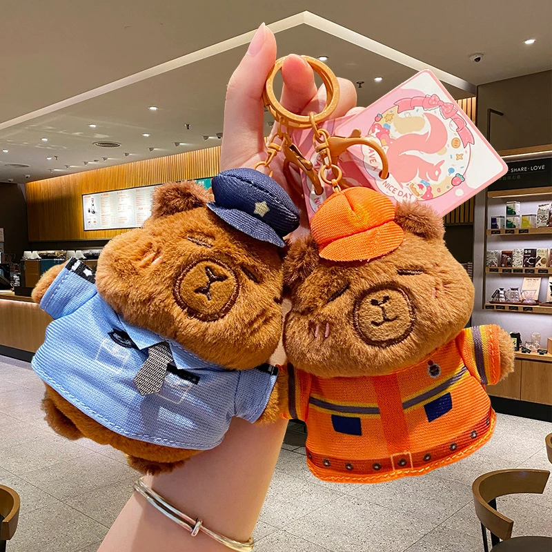 Kawaii Plush Doll Capybara Keychain Creative Capybara Firefighter Chef Plicemen Keychain Backpack Decoration Accessories Gifts