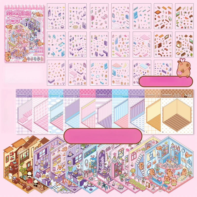 Neue PET Miniatur-Szenen-Kollektion Cartoon DIY 3D Taschenhütten-Szenen-Aufkleber 3D Visuelle Stapelbare Zelt-Aufkleber Dekoration – Detail 9