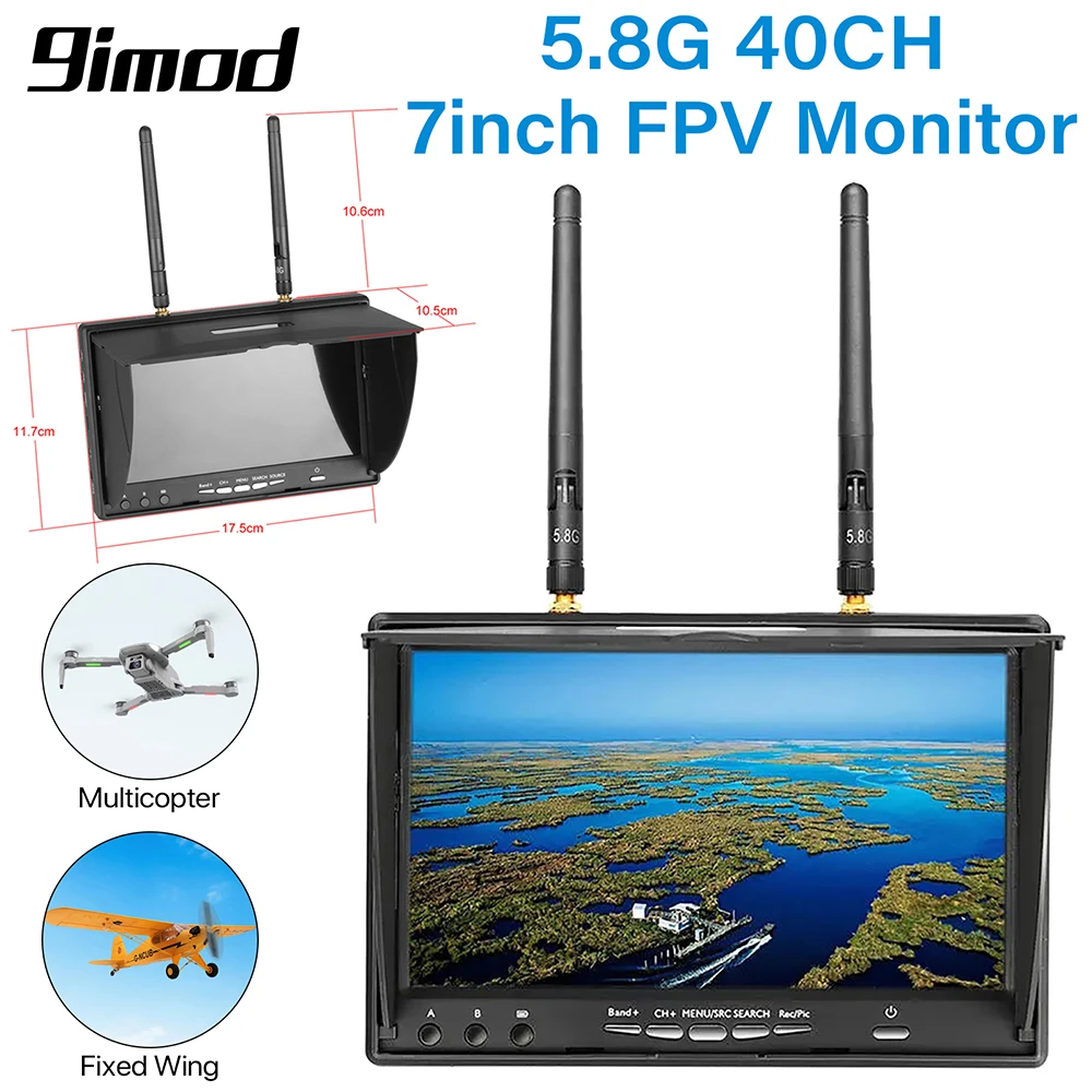 9IMOD LCD5802D FPV монитор с DVR 5,8G 40CH 7-дюймовый ЖК-экран монитор 800x480 двойной приемник разнесенных сигналов для FPV дрона