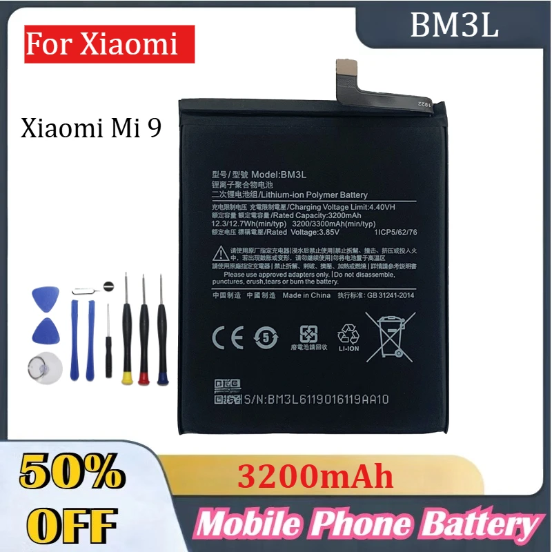 

BM3L 3200mAh 3.8V Battery For Xiaomi Mi 9 High Quality Replacement Mobile Phone Batteries With Tools