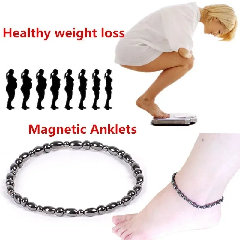 Black Magnetic Black Gallstone Anklet Men Women Lymphatic Detoxification Magnetic Therapy Weight Loss Slimming Bracelet