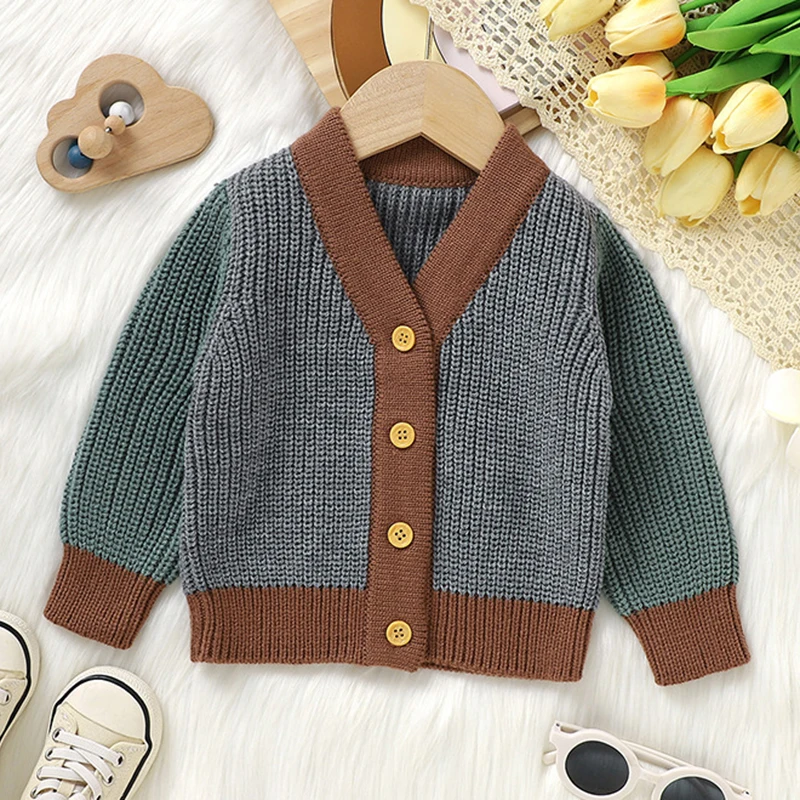 

Infant Baby Boys Girls Long Sleeve V-neck Solid Color Knitted Cardigan Coat Autumn Kids Girl Boy Sweaters Cardigan Coat