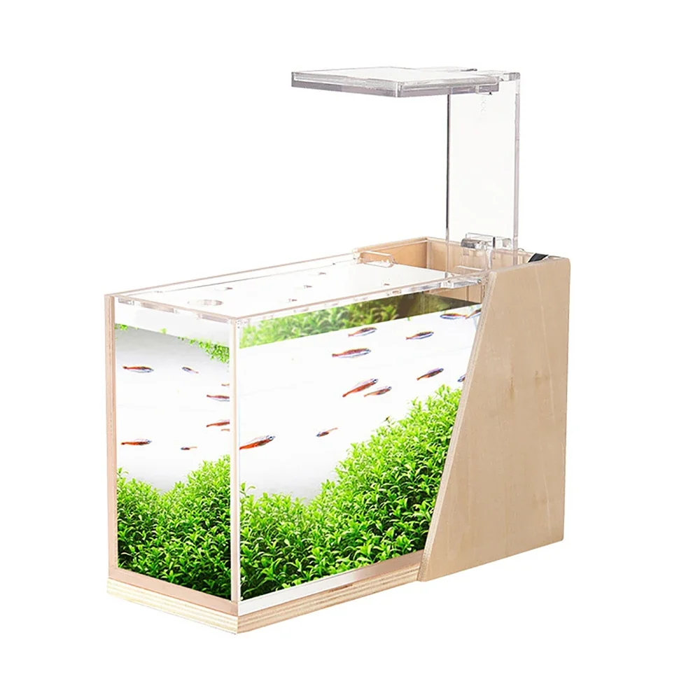 Creative Desktop Fish Tank Water-Free Side Filter Acrylic Fish Bowl Aquarium Small Ecological Micro Landscape for Office Home