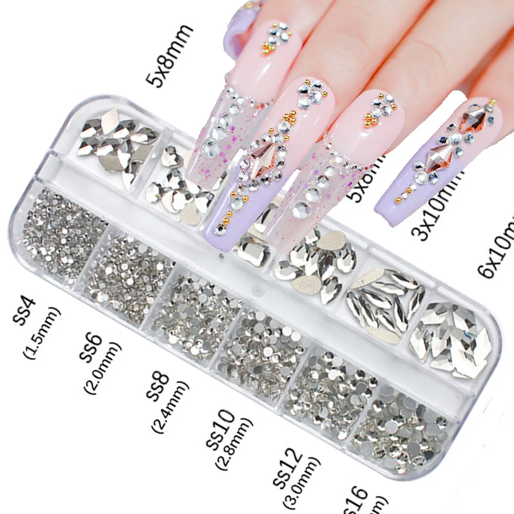 560 stks/doos 3D Onregelmatige Glas Diamant Nail Art Steentjes Kristalheldere Plaksteen Edelstenen DIY Sieraden Nageldecoraties