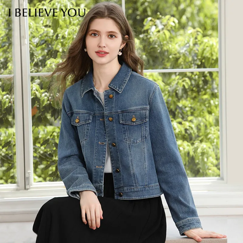 I BELIEVE YOU Denim Jacket 2026 Autumn Winter Vintage Blue Turn‑Down Collar Button‑Up Coat Casual Cotton Outerwear 2263186484