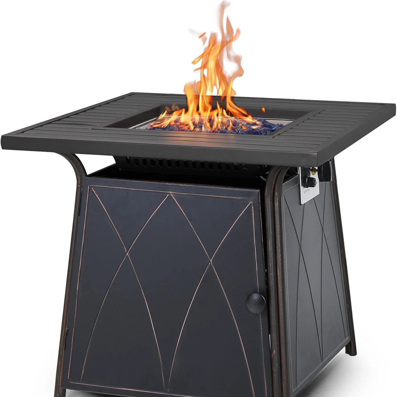 Gas Fire Pit Table 28 Inch 50,000BTU Square Outdoor Propane FirePits 2 in 1 Auto-Ignition Patio Fireplace