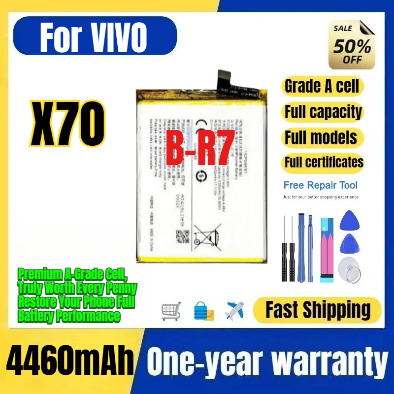 Bateria B-R7 para Telefone VIVO X70, 0 Ciclos, Alta Qualidade, Alta Capacidade, Bateria de Substituição, Célula de Grau A com Ferramentas