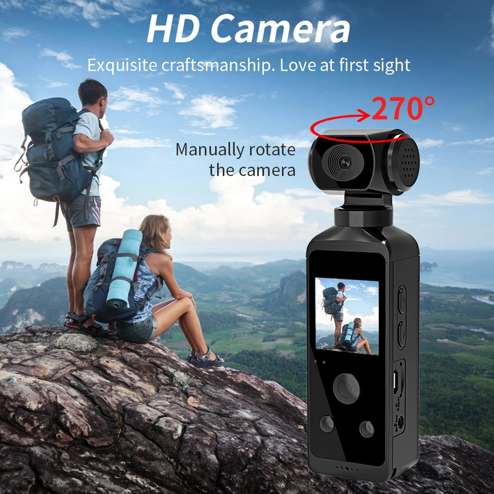 4K Ultra HD Pocket Camera Rotatable Vlog Wifi  Sports Cam Waterproof Case Helmet Travel Bicycle Driver Recorder