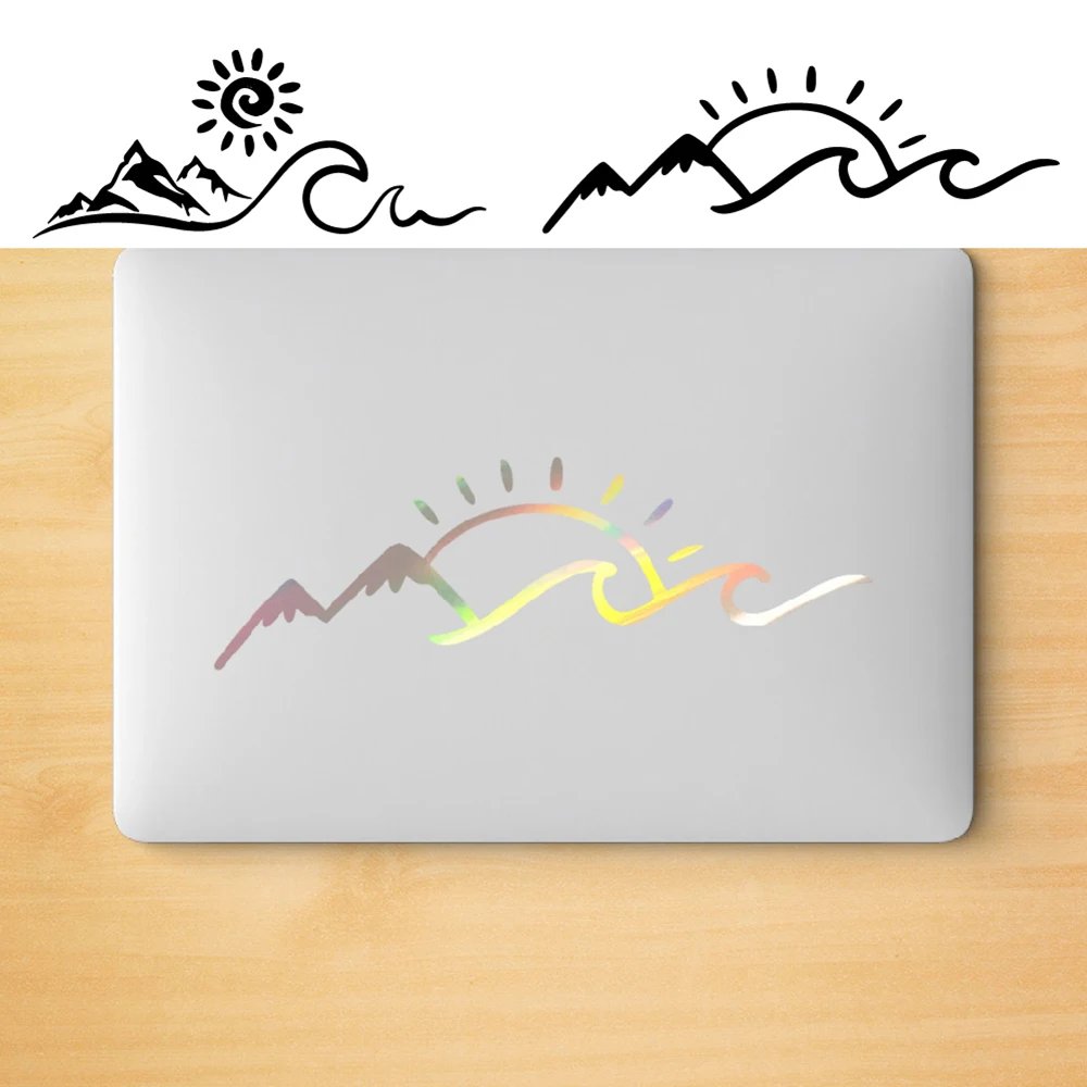 Mountain Sun Wave Decal Nature Lover's Vinyl Art Stickers Outdoor Wilderness Adventure Decals Car Window Laptop Sticker Decor