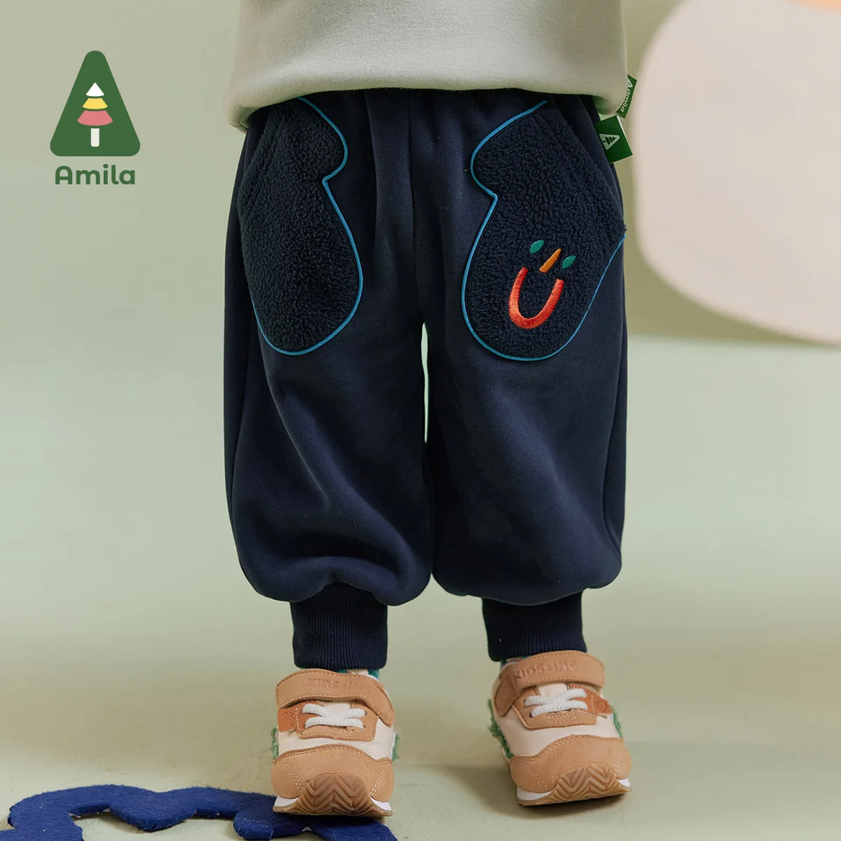 

Amila Baby Children Casual Pants 2023 Winter New Multicolour Fashion Soft Cartoon Pattern Warm Cute Baby Clothing