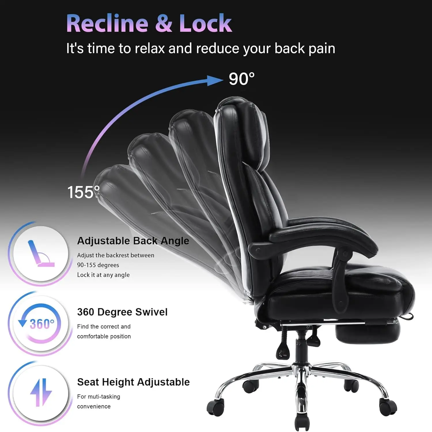 Silla de oficina reclinable de masaje de espalda alta con reposapiés, cojín Lumbar ajustable para escritorio de casa, computadora ejecutiva