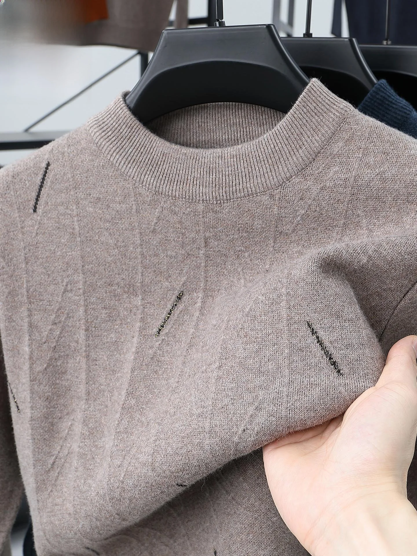 

Теплый утолщенный мужской свитер из чистой шерсти с высоким воротником, зимний, новый, деловой повседневный вязаный шерстяной свитер для папы