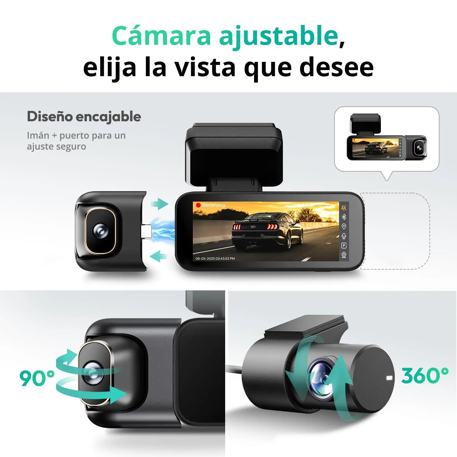 Botslab G980H-3-Canales 4K Dashcam Cámara para salpicadero, cámara para salpicadero Triple con Control por Voz, Pantalla táctil de 3,18 Pulgadas, Modo de estacionamiento 24/7, Tarjeta 128 GB incluida