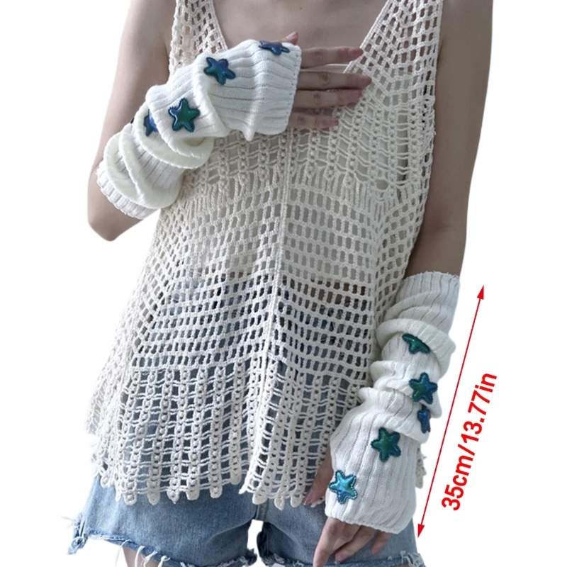 Girls Lengthen Wrist Crochet Fingerless Gloves Half Finger Keep Warm Thumb Hole Gloves for Women Casual Accessories