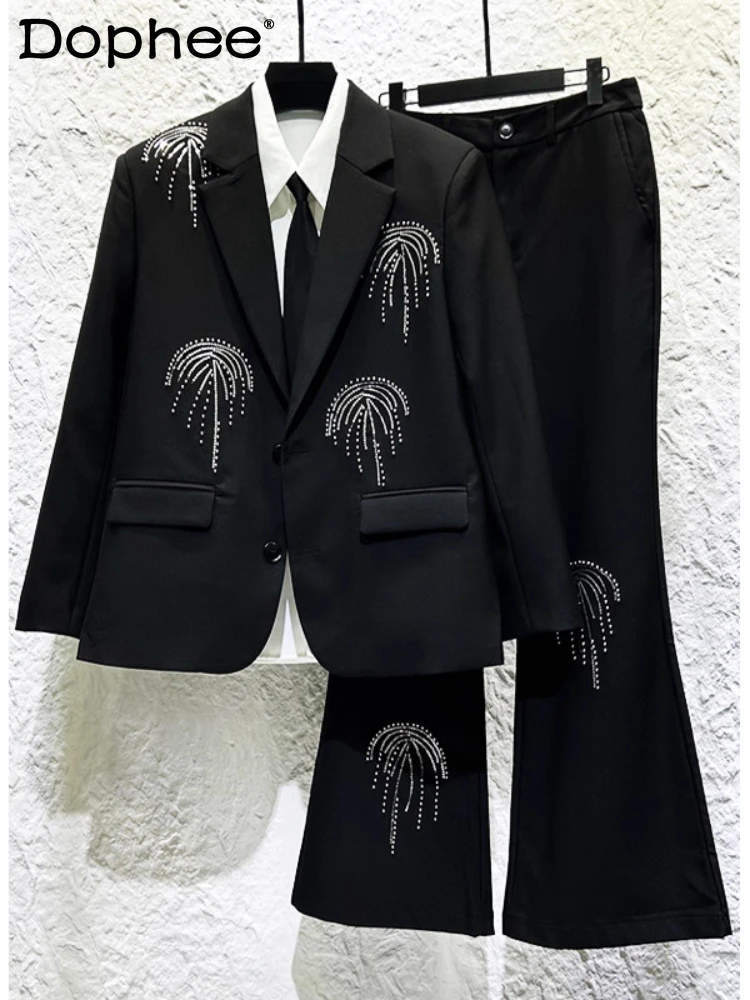 

Men's 2025 Autumn New Trendy 2pcs Fashion High-End Light Luxury Suit Jackets Long Pants Embroidery Sequin Design Chic Suit Sets