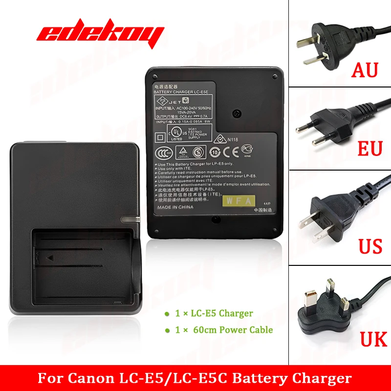 Nabíječka baterií LC-E5/LC-E5C pro fotoaparáty Canon LP-E5, EOS, Kiss, Kiss X2, Kiss X3, Rebel T1i, Rebel XS, Rebel Xsi, 450D, 500D, 1000D - náhled 6