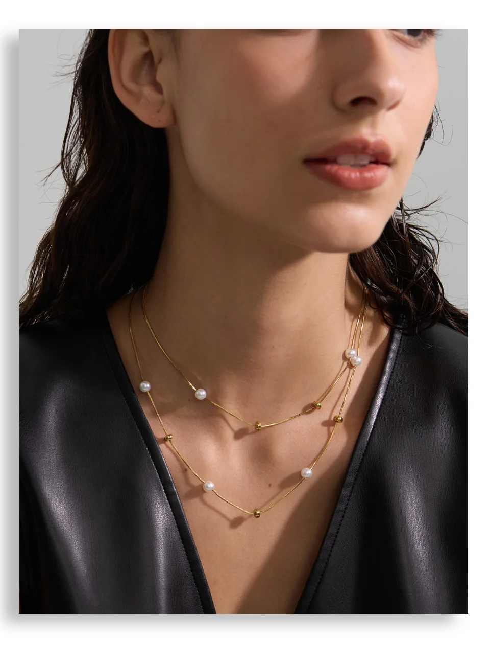 Yhpup Edelstahl Doppelschicht Perlen Kette Overlay Halskette für Frauen Beliebte Chic Frauen Koreanische Chic Schmuck Zubehör – Detail 6