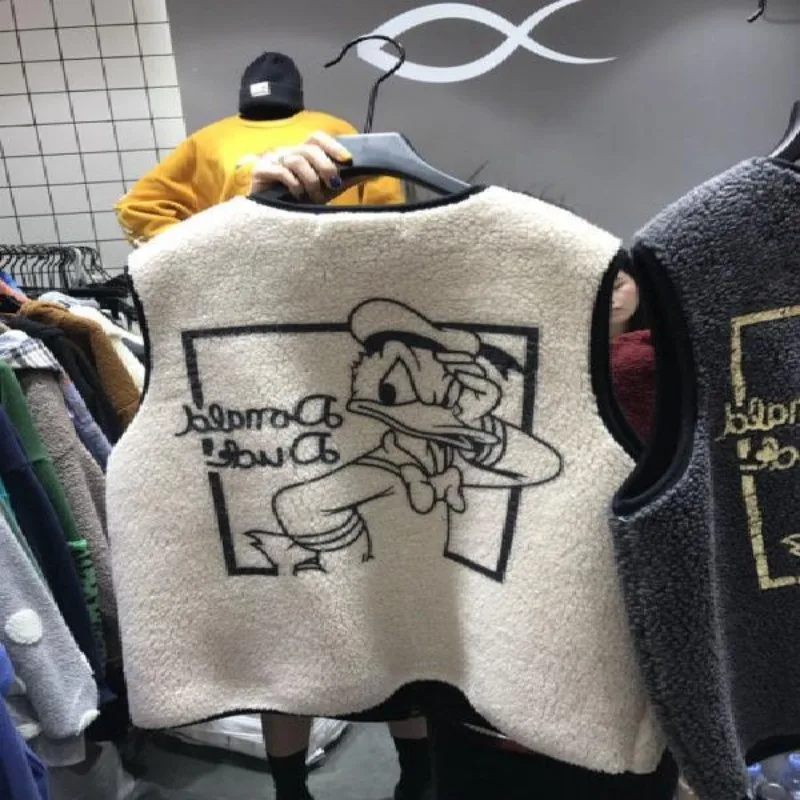 بالإضافة إلى حجم كبير الكرتون دونالد داك سترة الصوف القطبية الكرتون ديزني المطرزة سترة كبيرة الحجم ملابس خارجية الشتاء للرجال والنساء