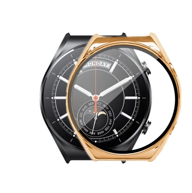 Full Screen Protector For Xiaomi Watch S1 Electroplated PC+Tempered Glass Protective Case Shell Cover
