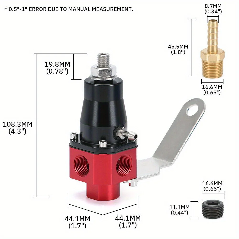 Inline Fuel Pressure Regulator Adjust FPR 3-65 PSI 3/8'' IN/OUT/Return Bypass