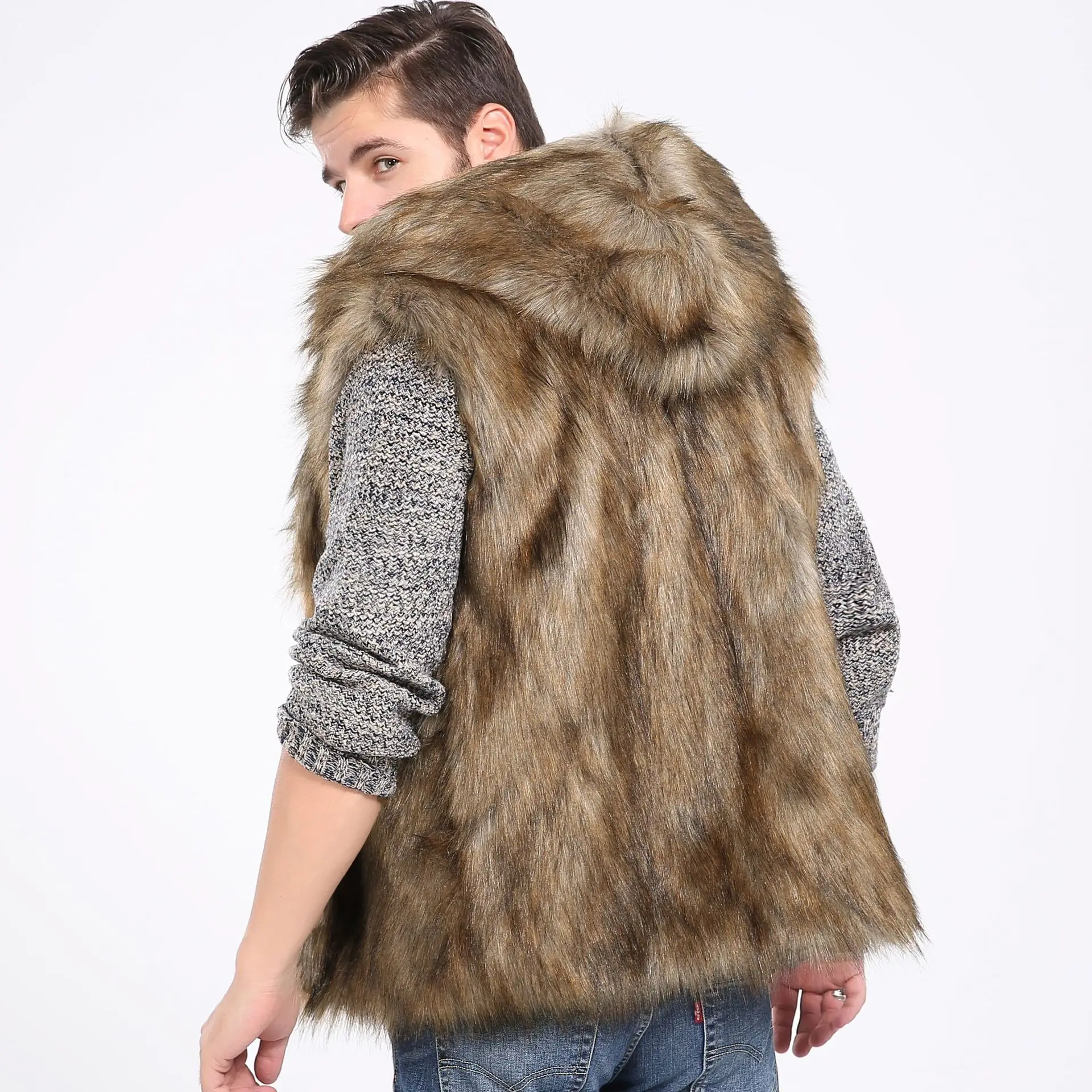 Faux Fur Men Vest Coats Hooded Sleeveless Short Coat Thick Y2k Streetwear Jackets Open Stitch Outerwear 2025 Autumn Winter