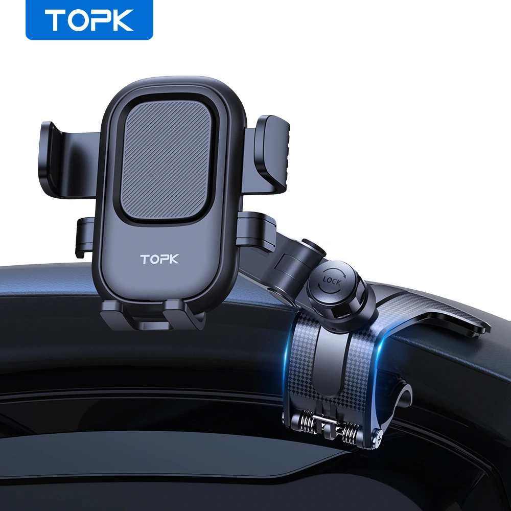 TOPK Autotelefonhalter, Armaturenbrett-Clip-Ständer, Multi-Winkel-Drehung, Silikon, rutschfest, kompatibel mit 4 bis 7 Zoll großen Handys