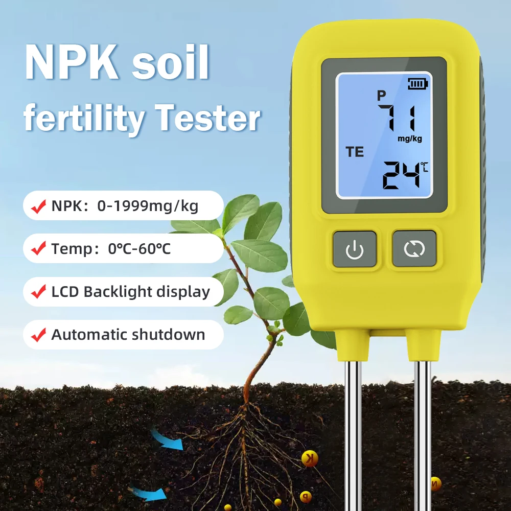 Portable Soil NPK Detector LCD Display Soil Tester 4 in 1 Soil NPK Temperature Analyser Fertility Tester for Garden Farm