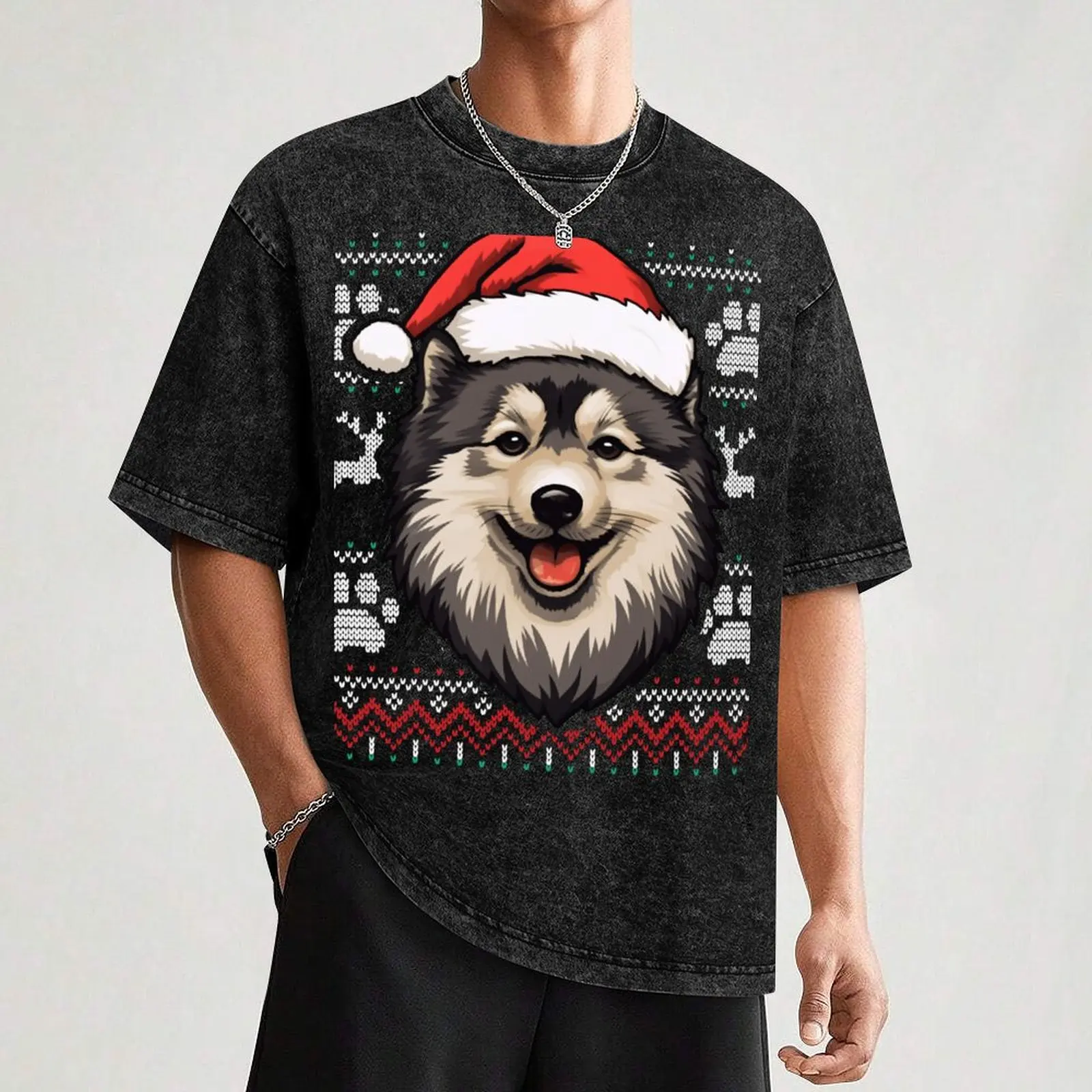 Finnish Lapphund Ugly Sweater Christmas T-Shirt All Match Tee Shirt