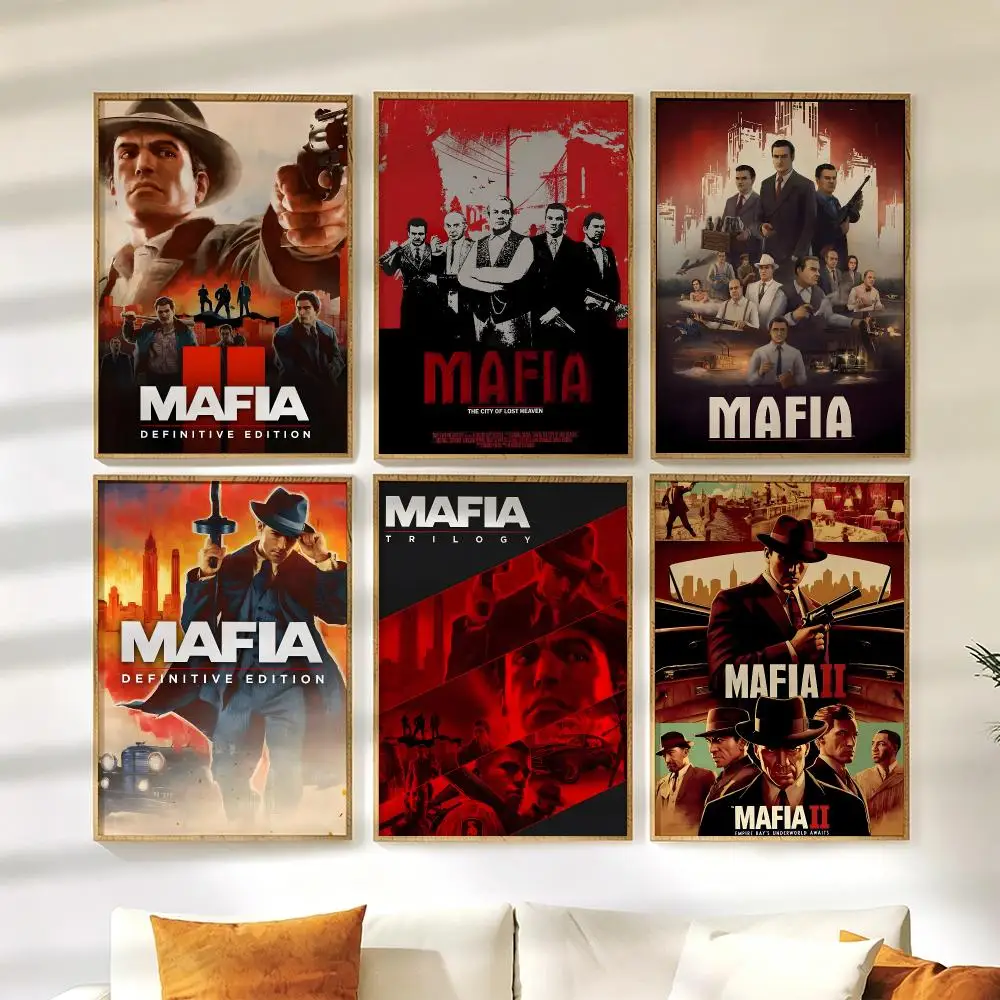 Mafia T-Trilogy Adventure game Poster Wall Stickers HD Painting Self Adhesive Art Decals for Bedroom Living Room Home Decor