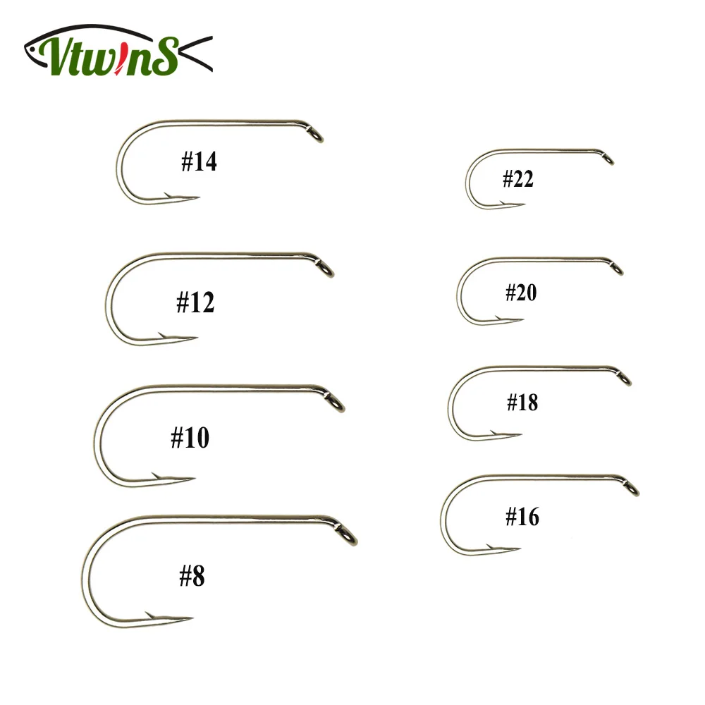 Vtwins 100PCS Long Shank Dry/Wet Nymph Fly Tying Hooks Caddis Mayfly Blue Olive Wing Fishhook Round Bend Trout Fishing Hooks