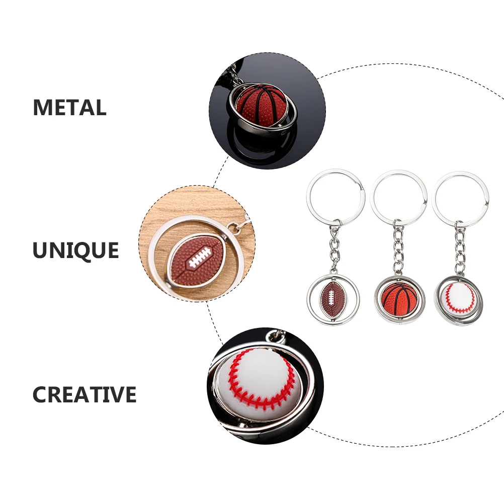 

3pcs Spinner Metal Ball Keychains Sturdy Durable Sports Design Gifts Decorative Pendants Bag Backpack Accessories Easy Clean