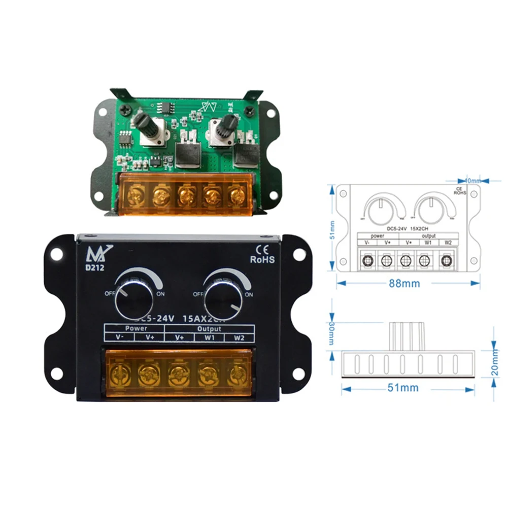 Ccct-デュアルホワイトLEDストリップライトコントローラー,温度コントローラー,2色,88x51mm, DC 5v,12v,24v,2ch