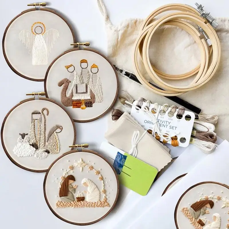 Beginners Nativity Scene Embroidery Set Nativity Scene Crafts Kit Embroidery Ornament Kit With Colored Thread For Beginners Men
