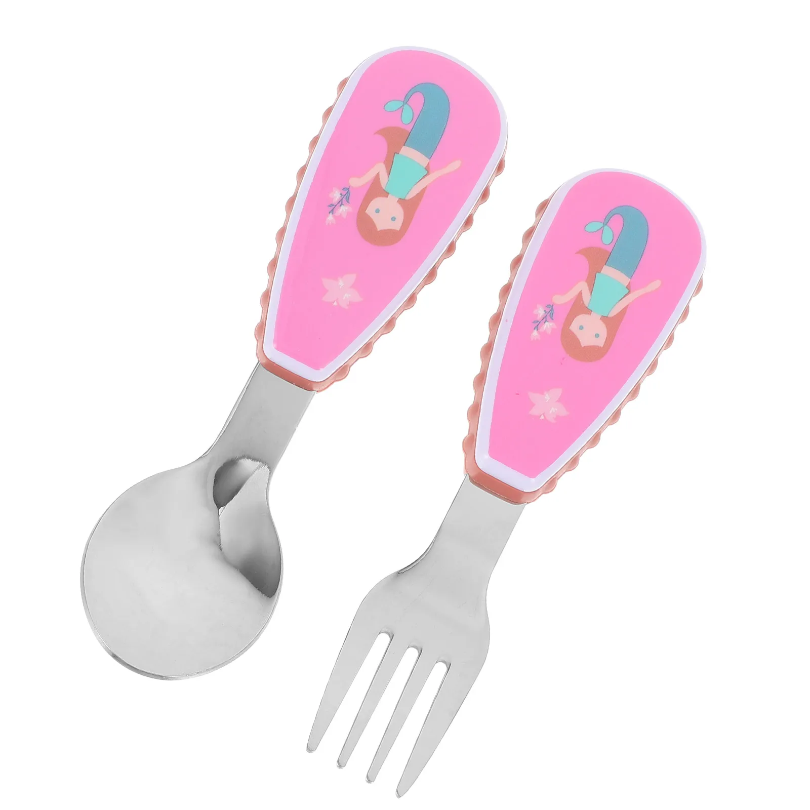 

Baby Eating Spoon Infant Feeding Tableware 304 Stainless Steel Short Handle Safety Forks Spoons Cartoon Design Portable Home Use