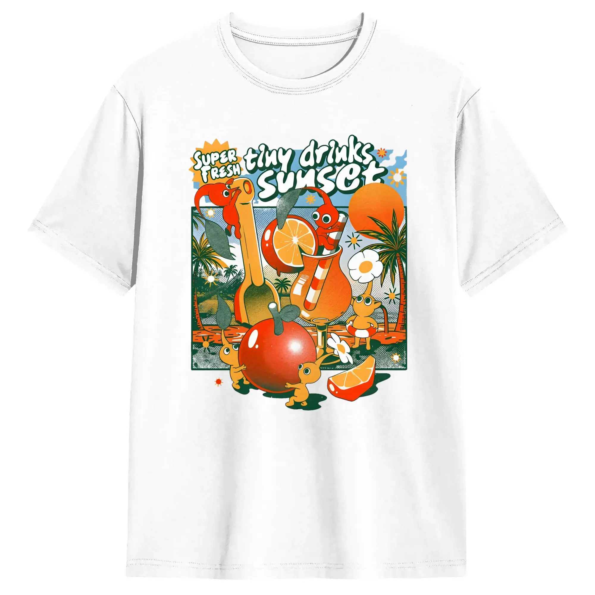 Tiny Drinks Sunset Summer Beach Party  T-Shirt Men Pikmins T-Shirts Beach O Neck Harajuku Tee Shirt Custom DIY Big Size Clothing