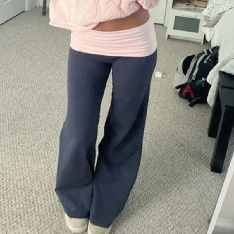 Legginsy dzwony w stylu preppy dla dziewczyn, spodnie do jogi i relaksu dla kobiet, spodnie dresowe z szerokimi nogawkami i obniżonym stanem, spodnie Y2K