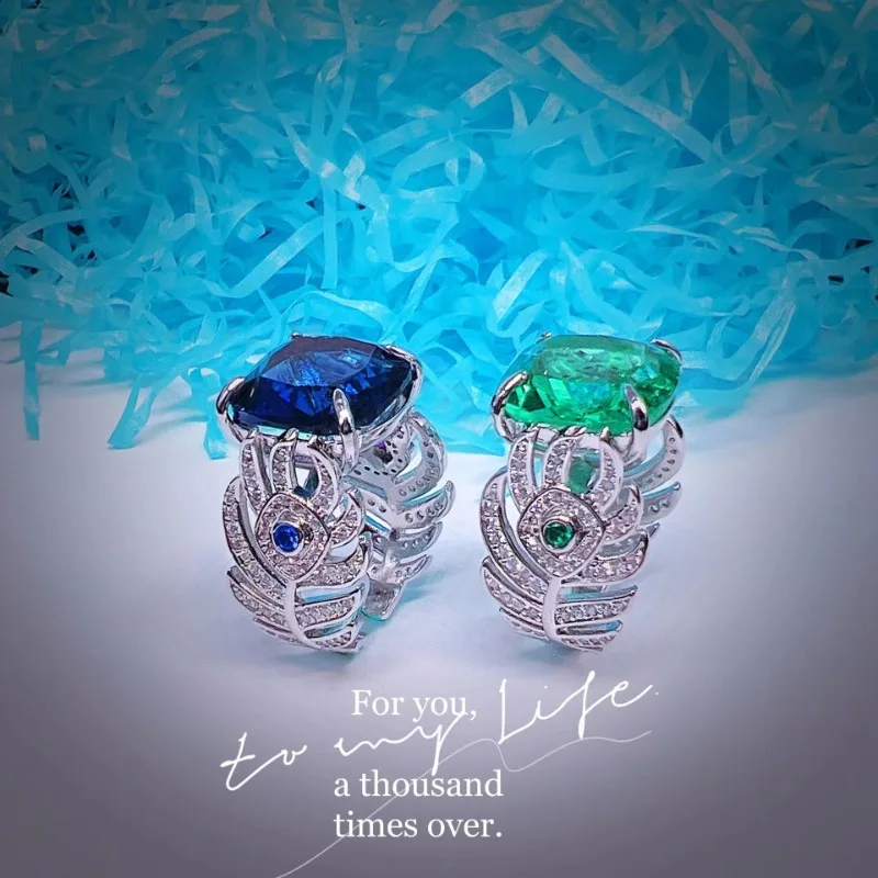 High-Definition Royal Blue-Green Paraiba Rings for Women Female Fashion Jewelry Emerald Square Treasure Opening Ring Party Gift