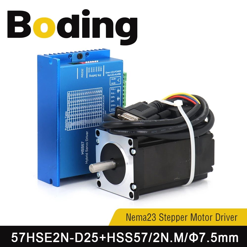 

Boding Nema23 2 Phase 1.8° Closed Loop Stepper Motor 57hse2n-d25 2n.m And Stepper Driver Hss57 With 3m Cable