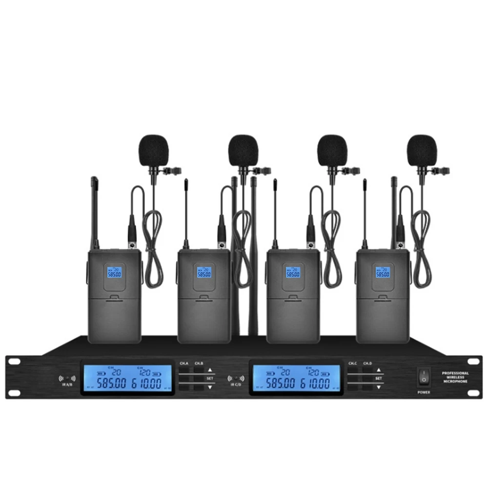 Microfone profissional sem fio uhf, microfone condensador de conferência de 4 canais, fala, transmissão, microfone de sala de conferências